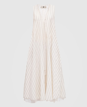 Marc Le Bihan Beige striped silk midi dress 2126ECRU