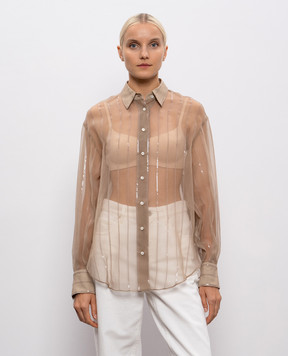 Brunello Cucinelli Beige silk blouse with sequins MP940RI516