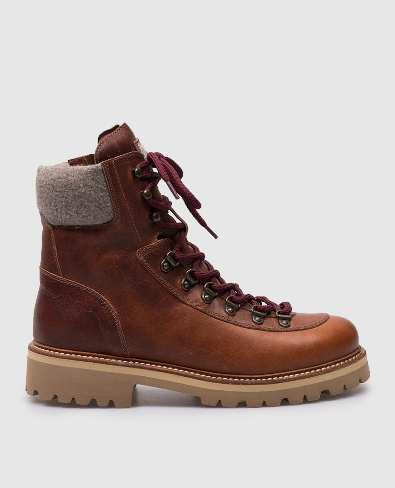 

Children's brown leather boots on fur with a branded patch Brunello Cucinelli, Коричневый