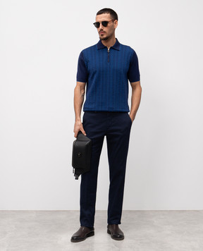 Stefano Ricci Blue linen pants with logo emblem M1T5100240CTL02S