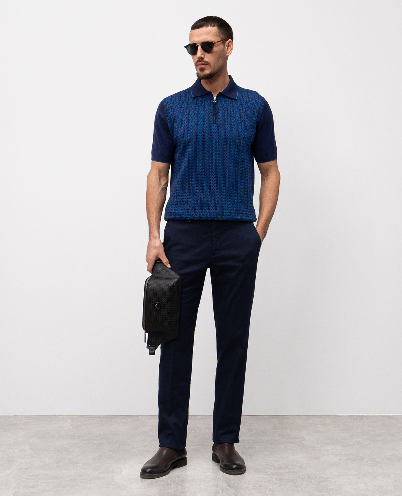 

Blue polo with shock pattern with logo emblem Stefano Ricci