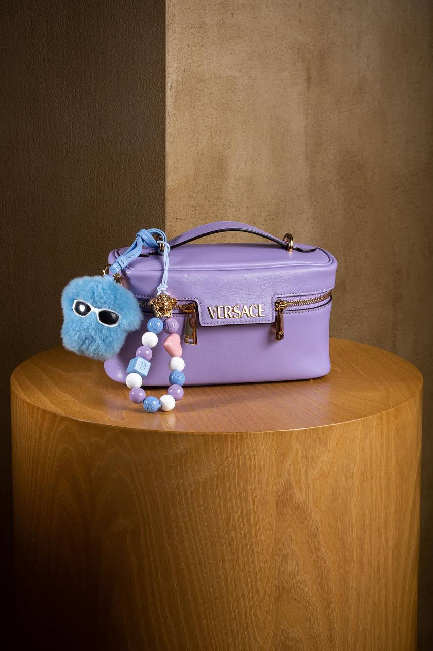 Purple Leather Tag Vanity Bag Versace 6