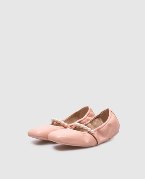 Stuart Weitzman Goldie pink leather ballet flats with beads SF896