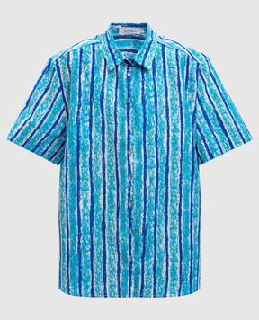 Gary Bigeni Blue SANTANA shirt with striped silk SANTANASTRIPE