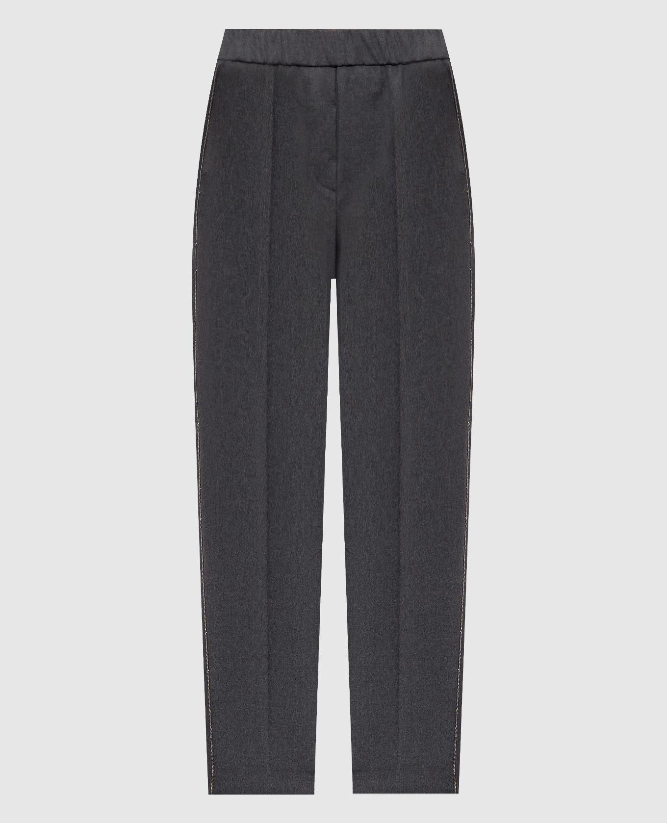 Gray wool pants with monil chain