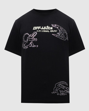 Off-White Black T-shirt with crystals OMAA027S25JER004