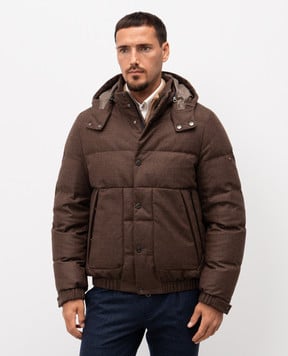 Stefano Ricci Brown quilted wool and cashmere down jacket M6J5400070MA0020