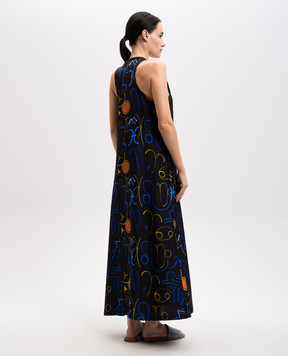 Asceno Black Allie printed silk dress D067F04C438