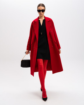 Twinset Red double-breasted wool coat with metallic logo 242TT2203