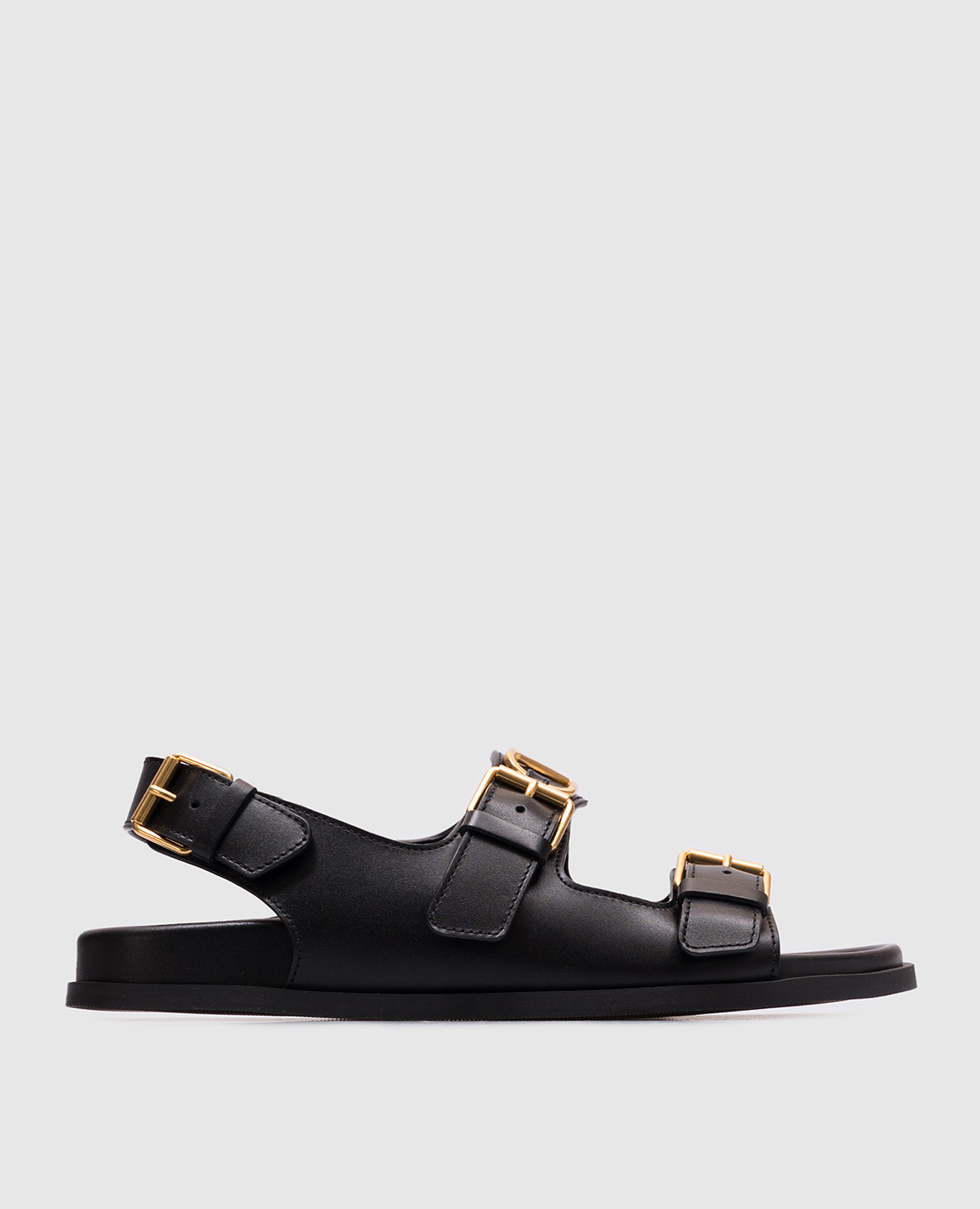 Black leather sandals with logo Valentino