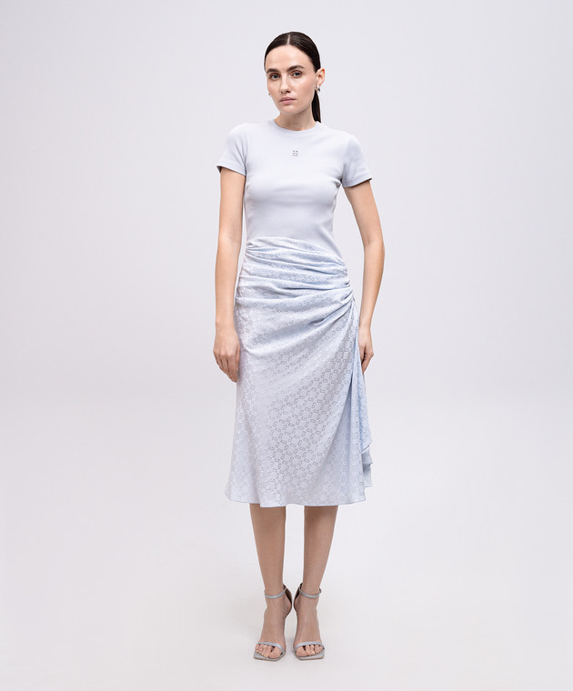 givenchy blue dress Berylove Women Grey Blue Mother of the Bride Dress Satin A Line Pleated One  Shoulder Maxi Wedding Guest Dress with Shawl main image 0