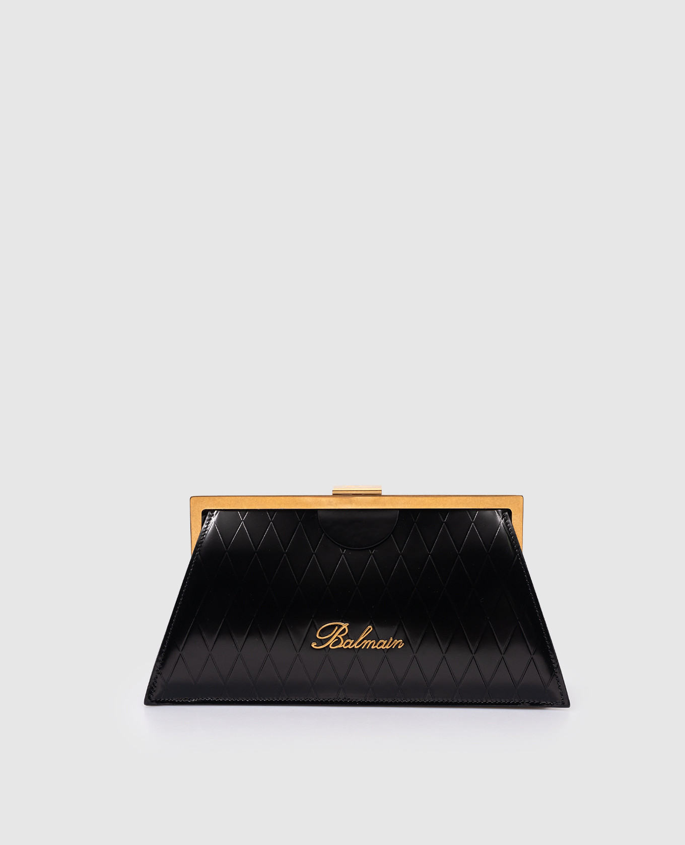 

Black leather B-Buzz clutch with metal logo Balmain