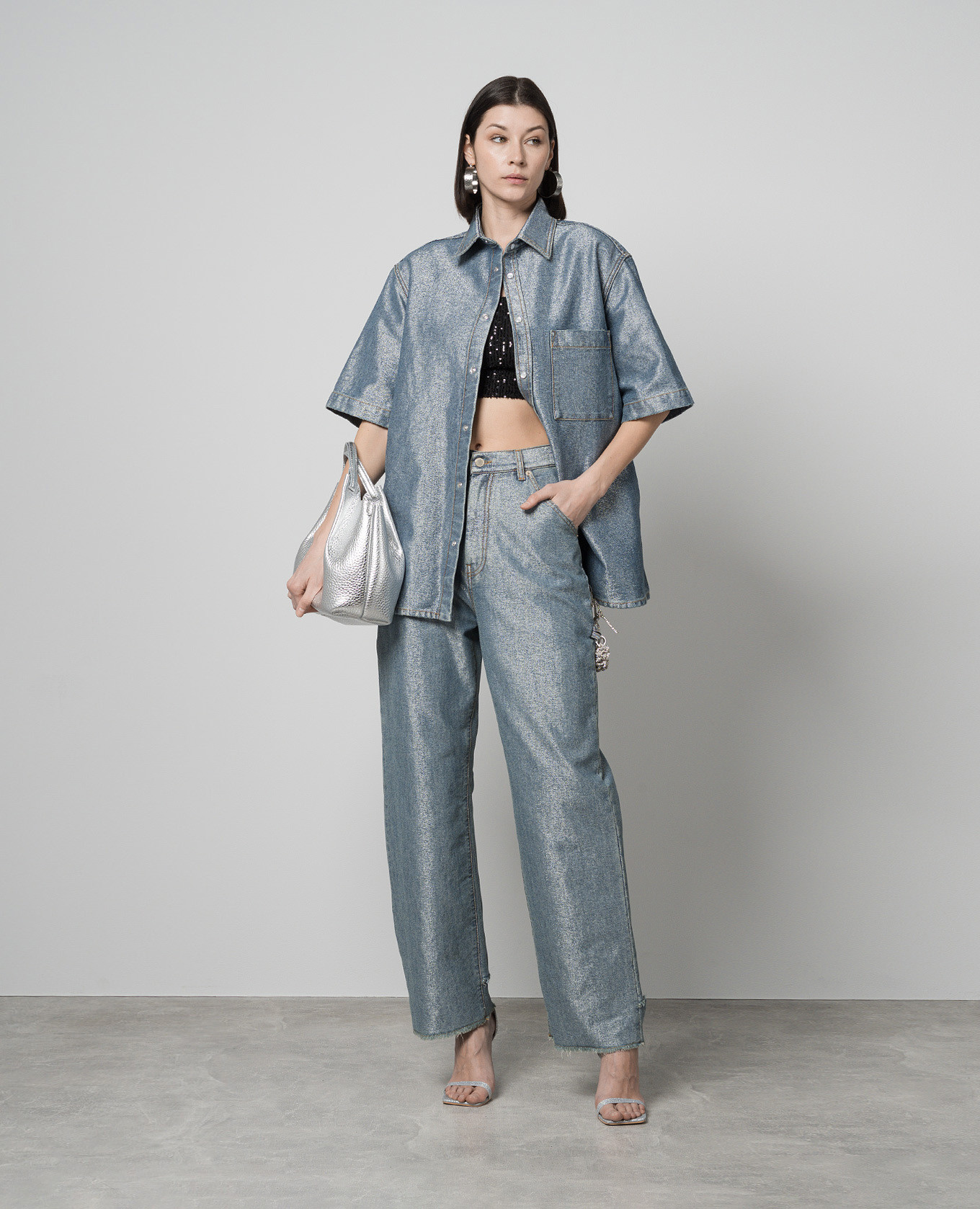 Vale blue denim shirt with lurex DARKPARK 2