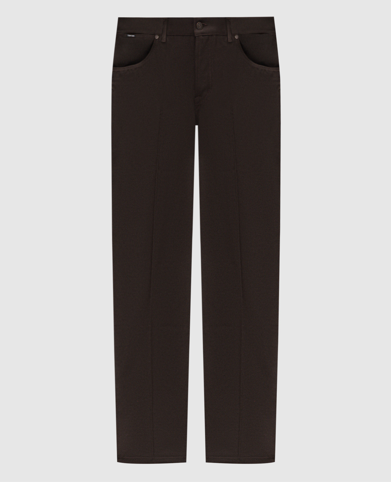 

Brown wool trousers with leather logo patch Tom Ford