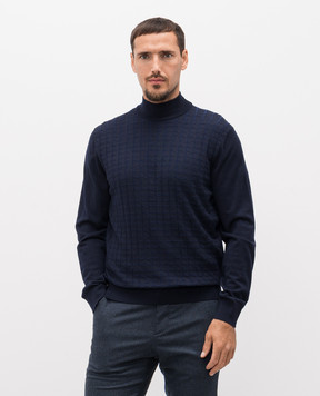 Stefano Ricci Blue wool, silk and cashmere jumper with logo pattern K606403L10F25318