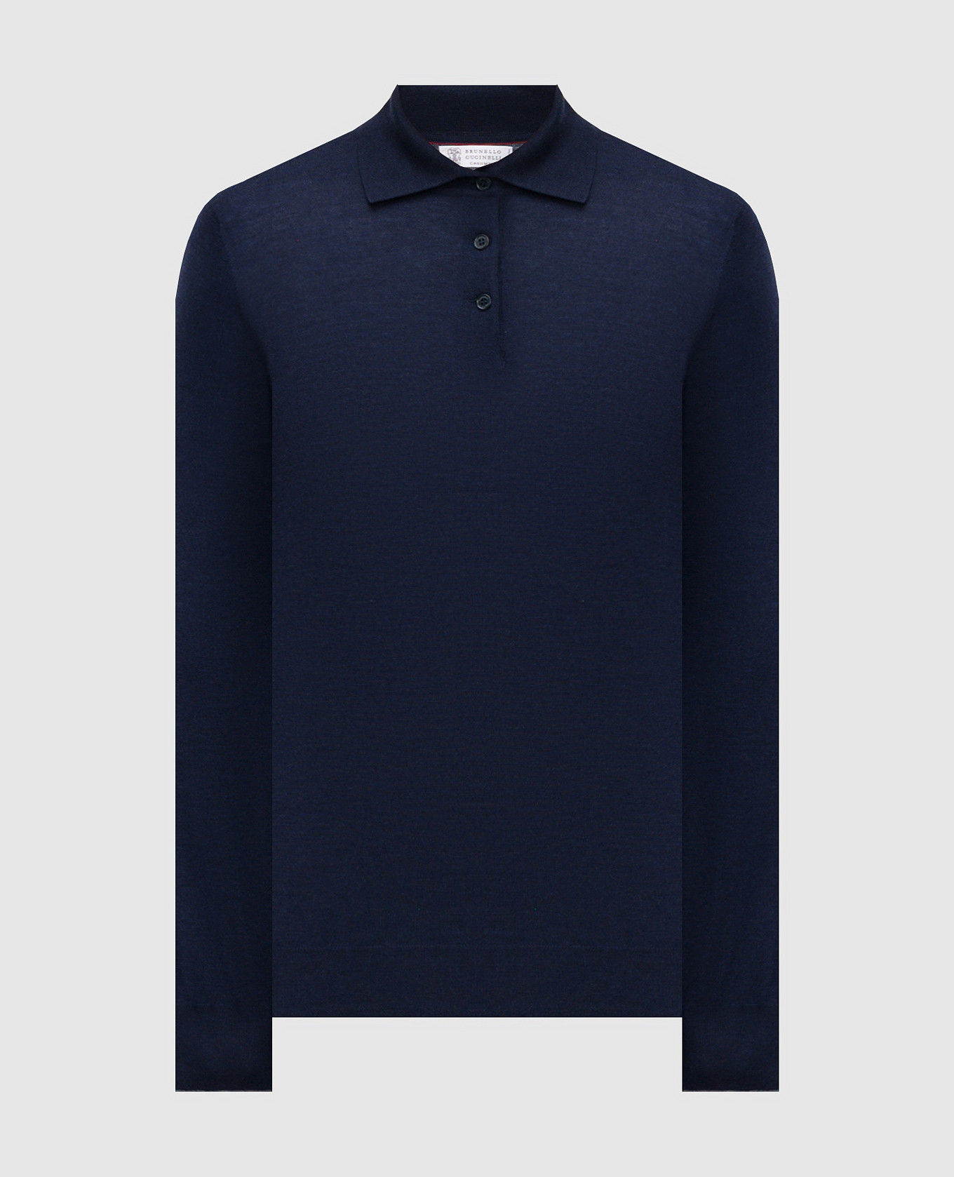 Blue wool and cashmere long-sleeved polo shirt Brunello Cucinelli