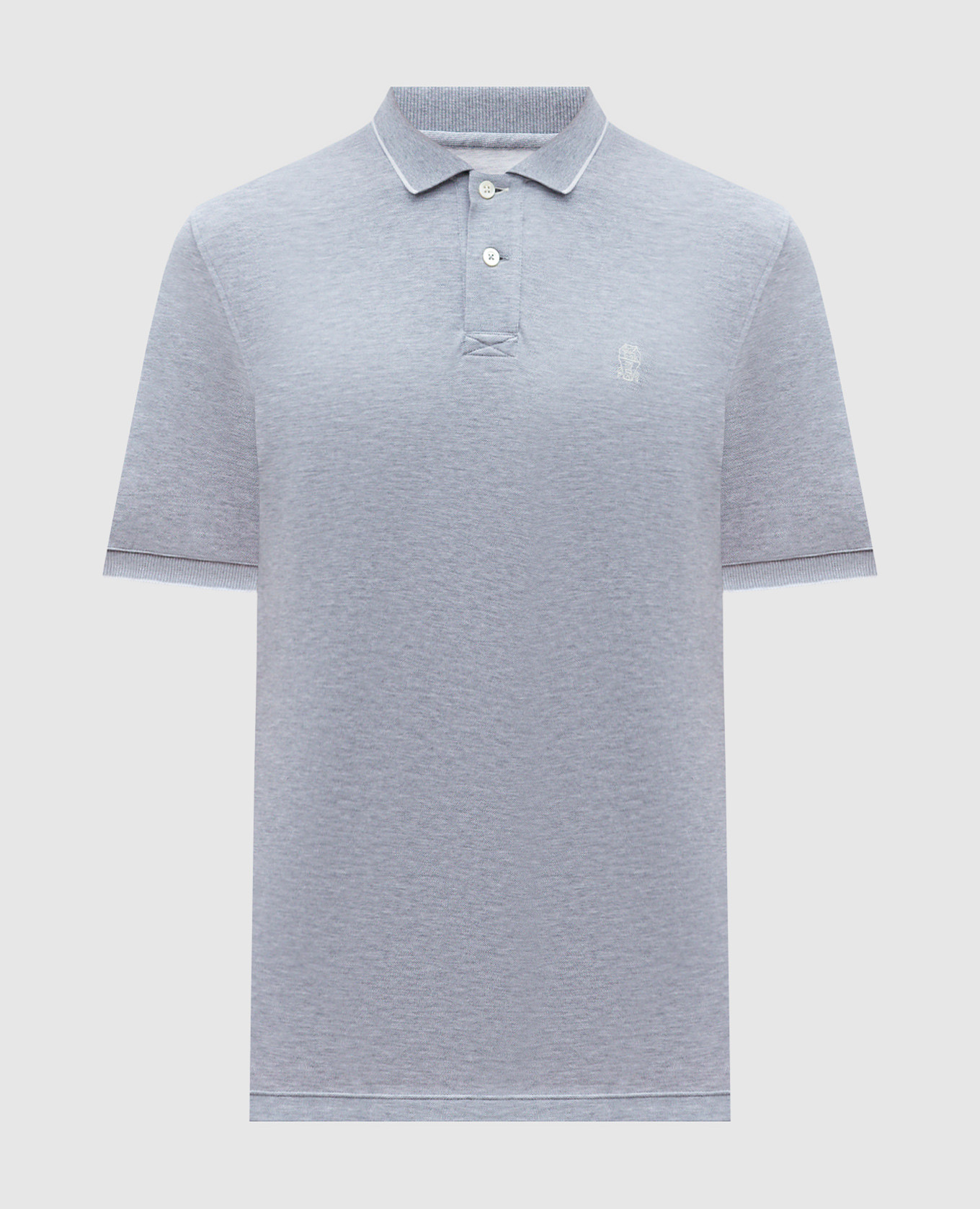 

Grey melange polo with embroidered emblem Brunello Cucinelli
