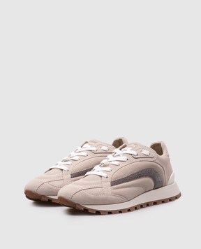 Brunello Cucinelli Beige suede sneakers with a monil chain MZSFG2943