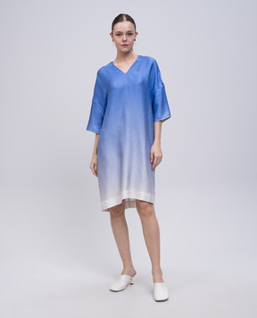 Agnona Blue dress with patterned silk TR090AYS5037