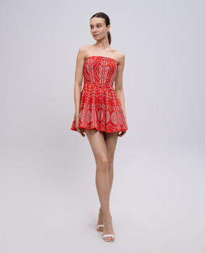 Charo Ruiz Clem red linen dress with broderie embroidery 254601