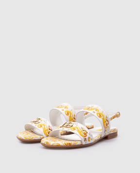 Dolce&Gabbana Children's White Leather Sandals with Majolica Print Logo D10819A11143738