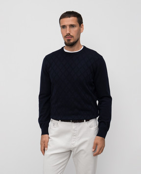 Canali Blue patterned merino wool jumper MK02358C0012