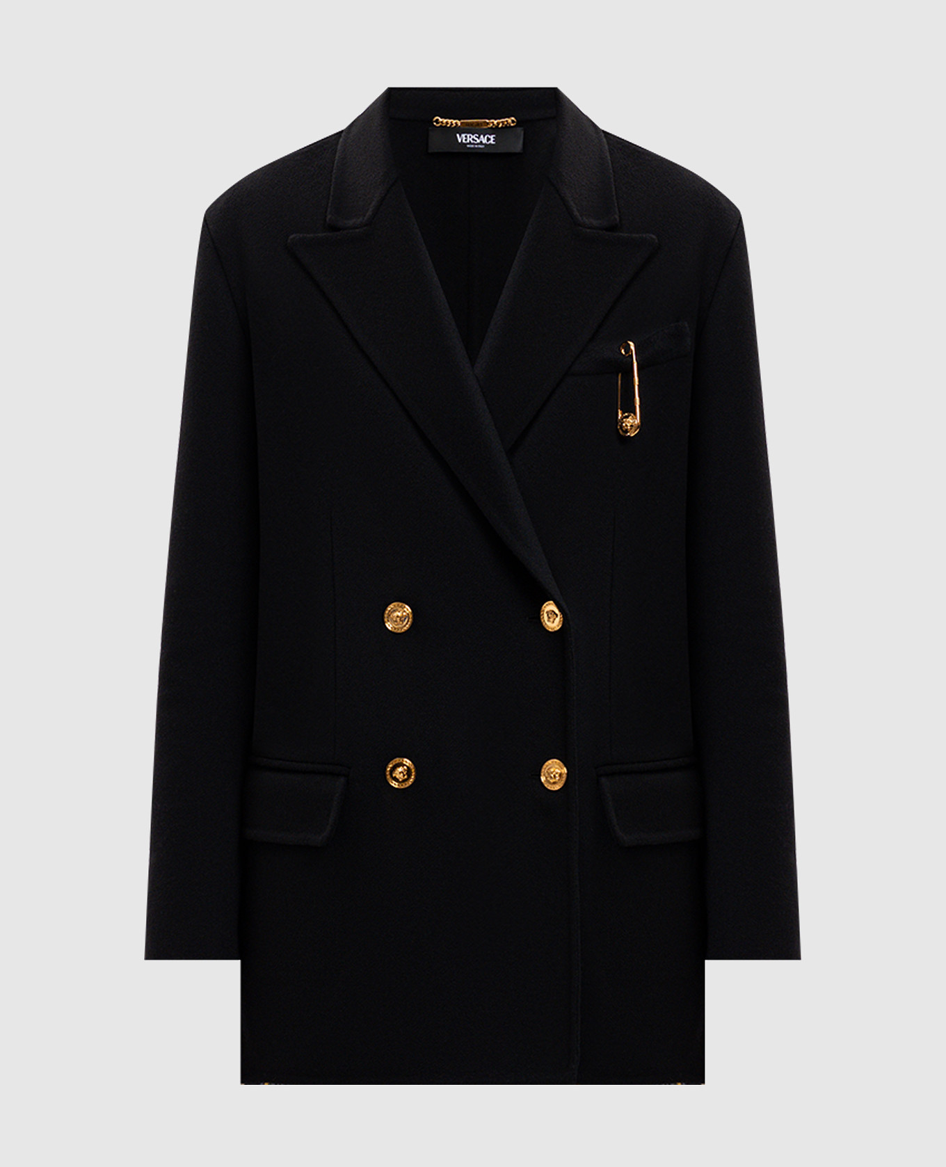 

Black double-breasted wool and cashmere coat Versace