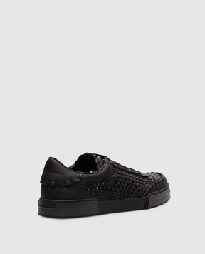 Dolce&Gabbana Black leather sneakers with weaving A20195A9T93