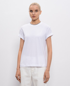 Brunello Cucinelli White top with monil chain MPT18BD200