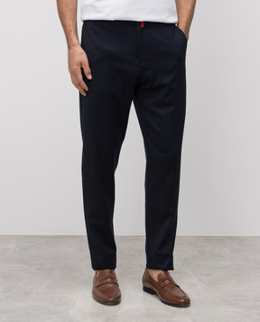 Kiton Blue wool pants with logo patch UPLACK0630F
