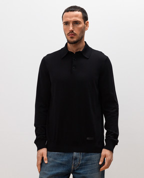 Versace Black silk polo with logo patch 10173421A12273