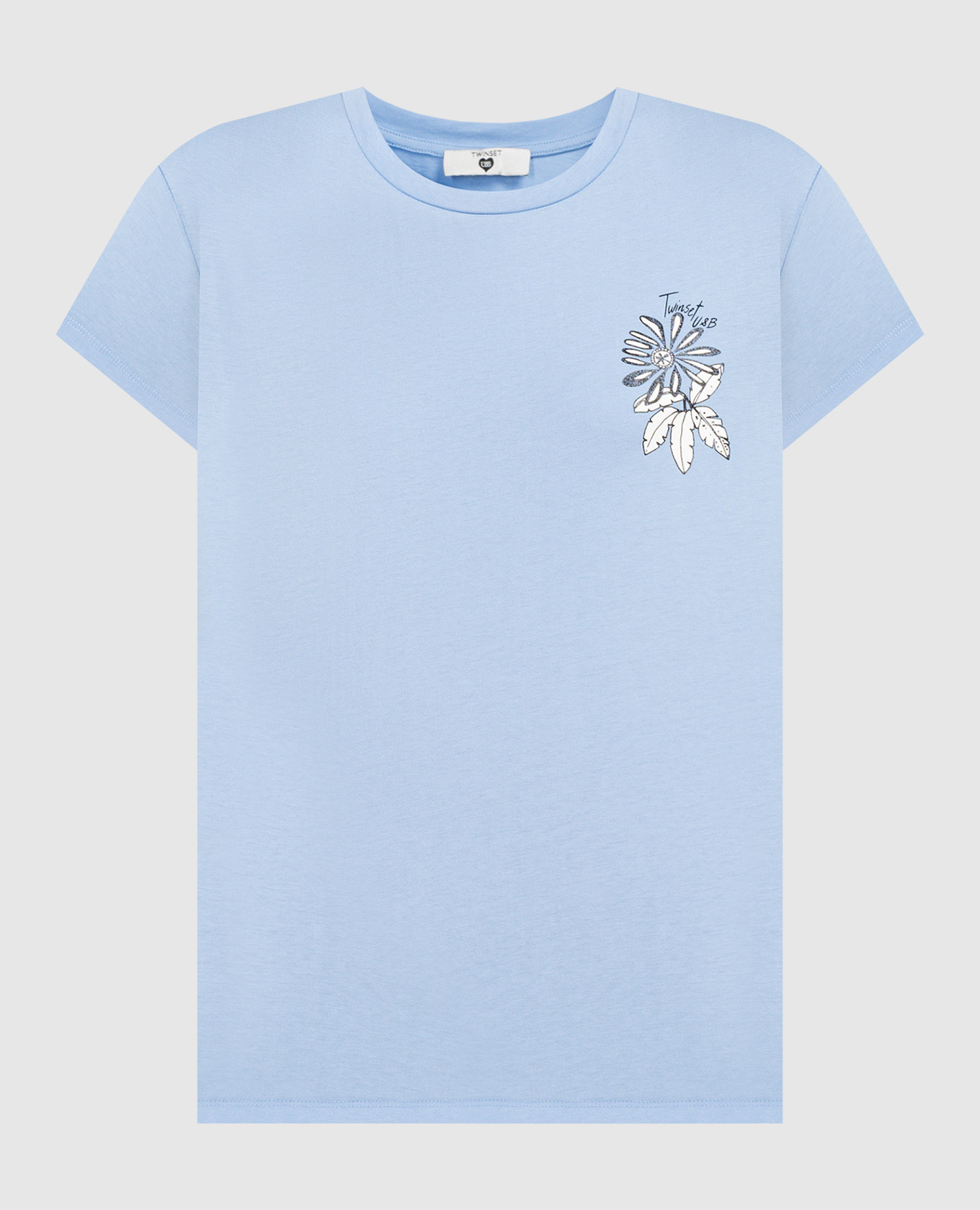 

Blue T-shirt with a floral print Twinset, Голубой