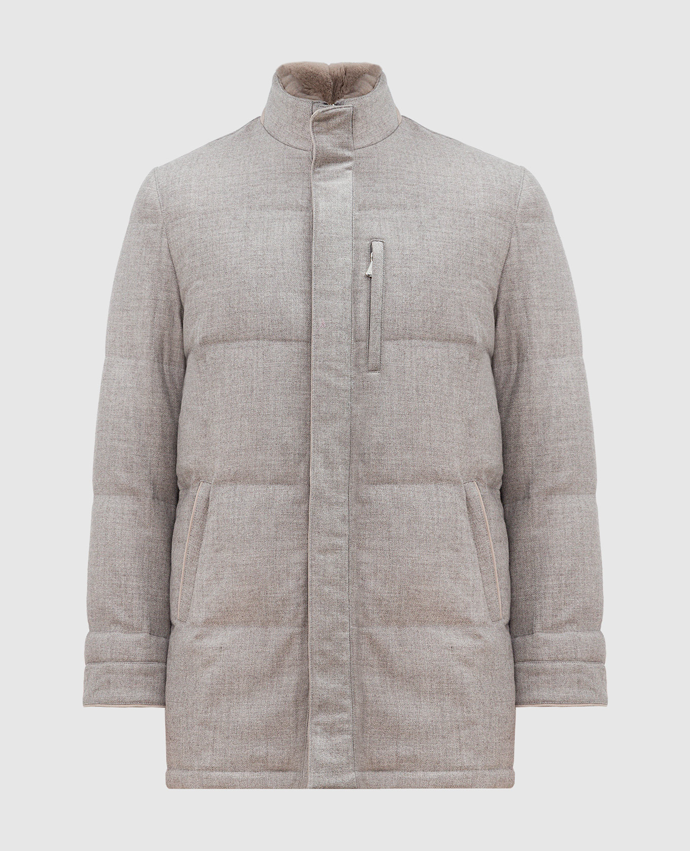 Gray down jacket made of wool and cashmere enrico mandelli
