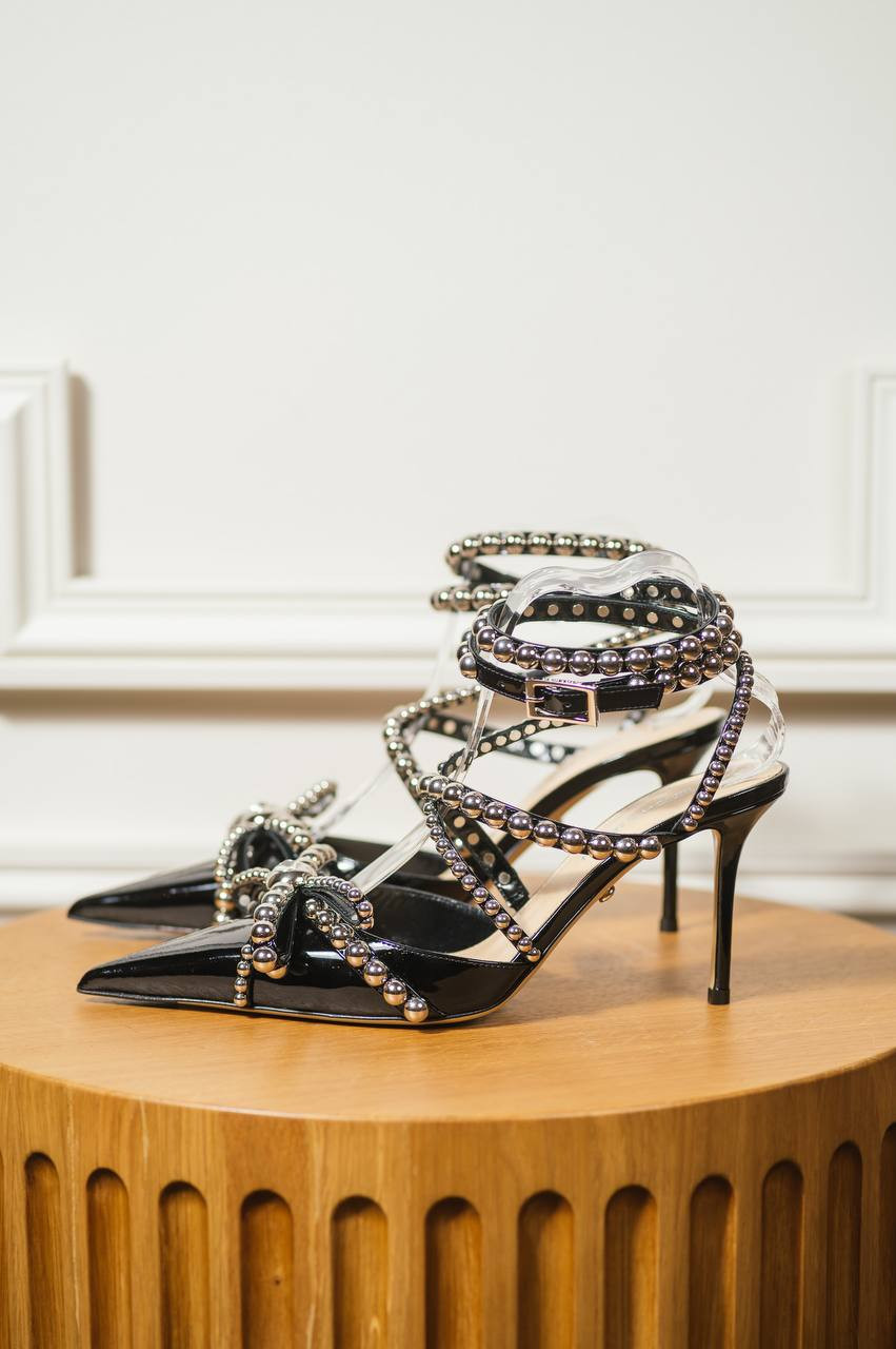 

Black patent leather slingbacks with crystal and beading Mach&Mach