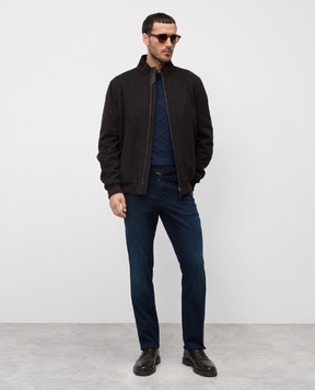 Stefano Ricci Brown cashmere, vicuña and silk jacket with leather inserts M7J1400090WG003G
