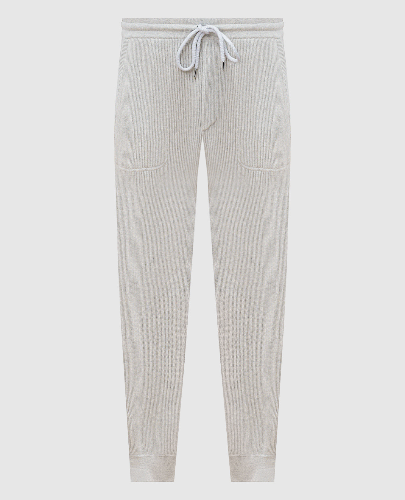 Grey ribbed joggers with embroidered logo emblem Brunello Cucinelli