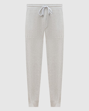 Brunello Cucinelli Grey ribbed joggers with embroidered logo emblem M29201019G