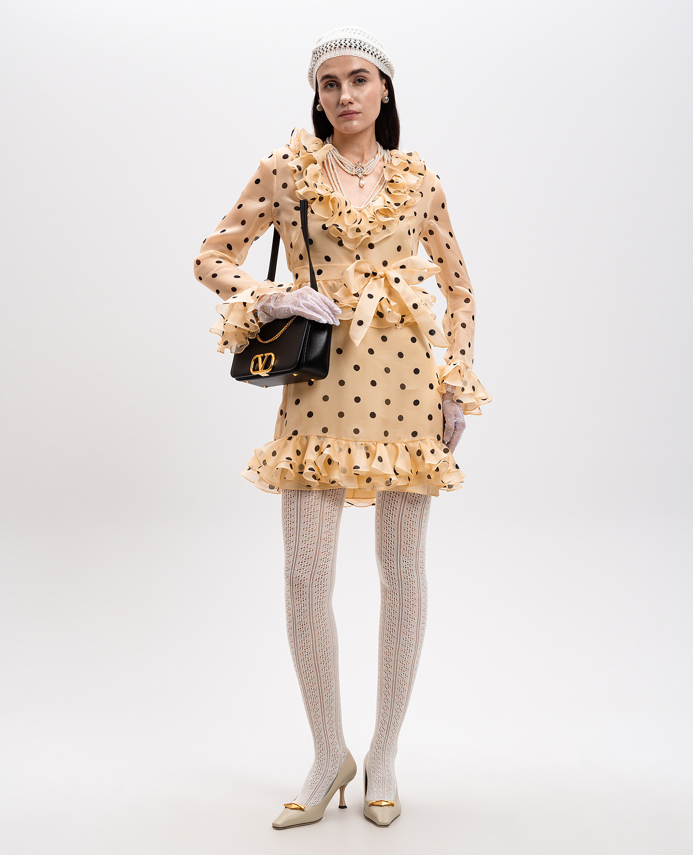 Beige silk mini dress with peas Valentino 2