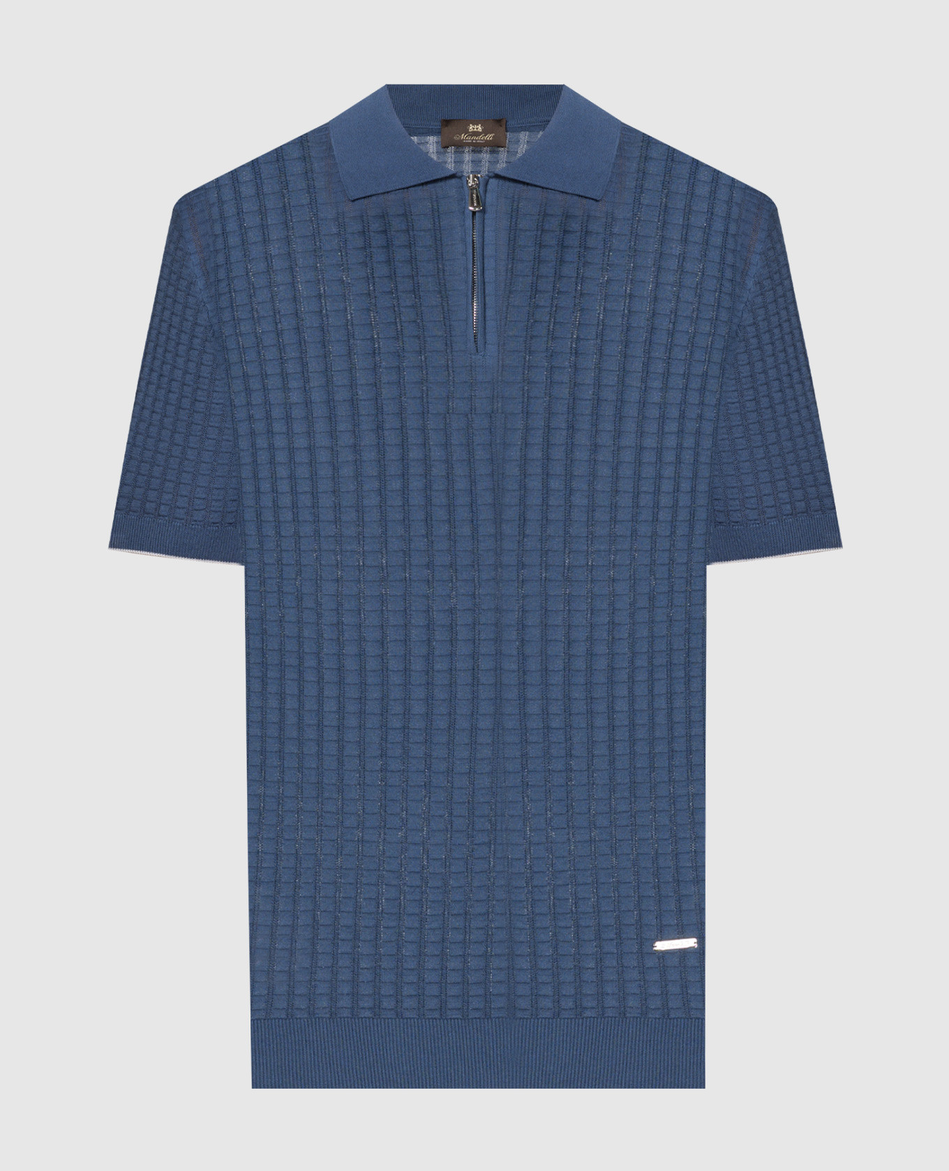 

Blue polo with silk in a woven pattern Enrico Mandelli