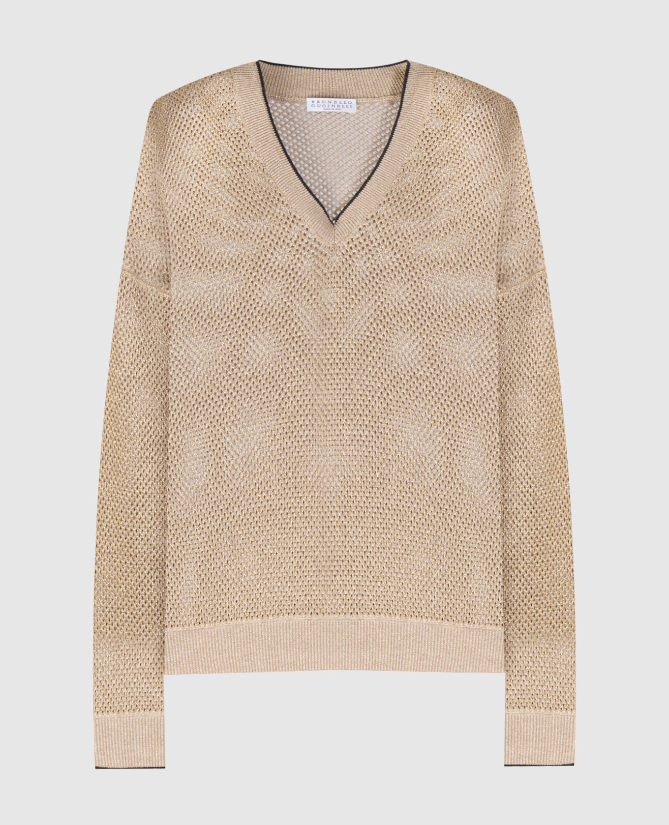 

Beige openwork pullover with lurex Brunello Cucinelli