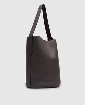 J&M DAVIDSON Quiver grey leather bucket bag with logo embossing LQVB0XXSGXX