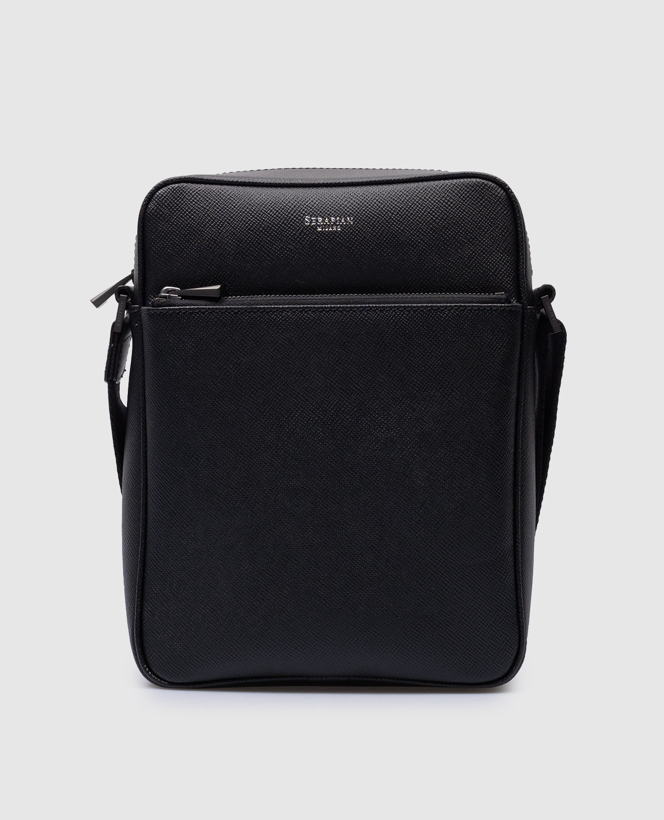 

EVOLUZIONE black leather bag with logo Serapian