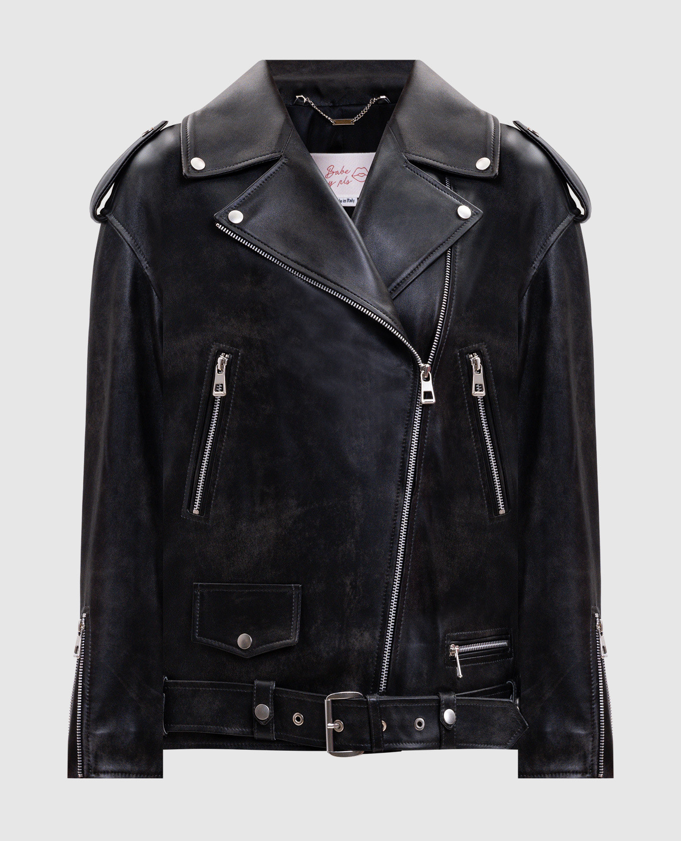 Gray distressed leather jacket