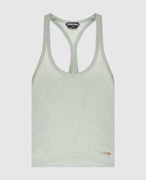 Tom Ford Green ribbed top with metallic logo TSJ565JEX079