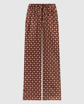 AMIRI Brown flared silk trousers with logo monogram print AWPACA1014