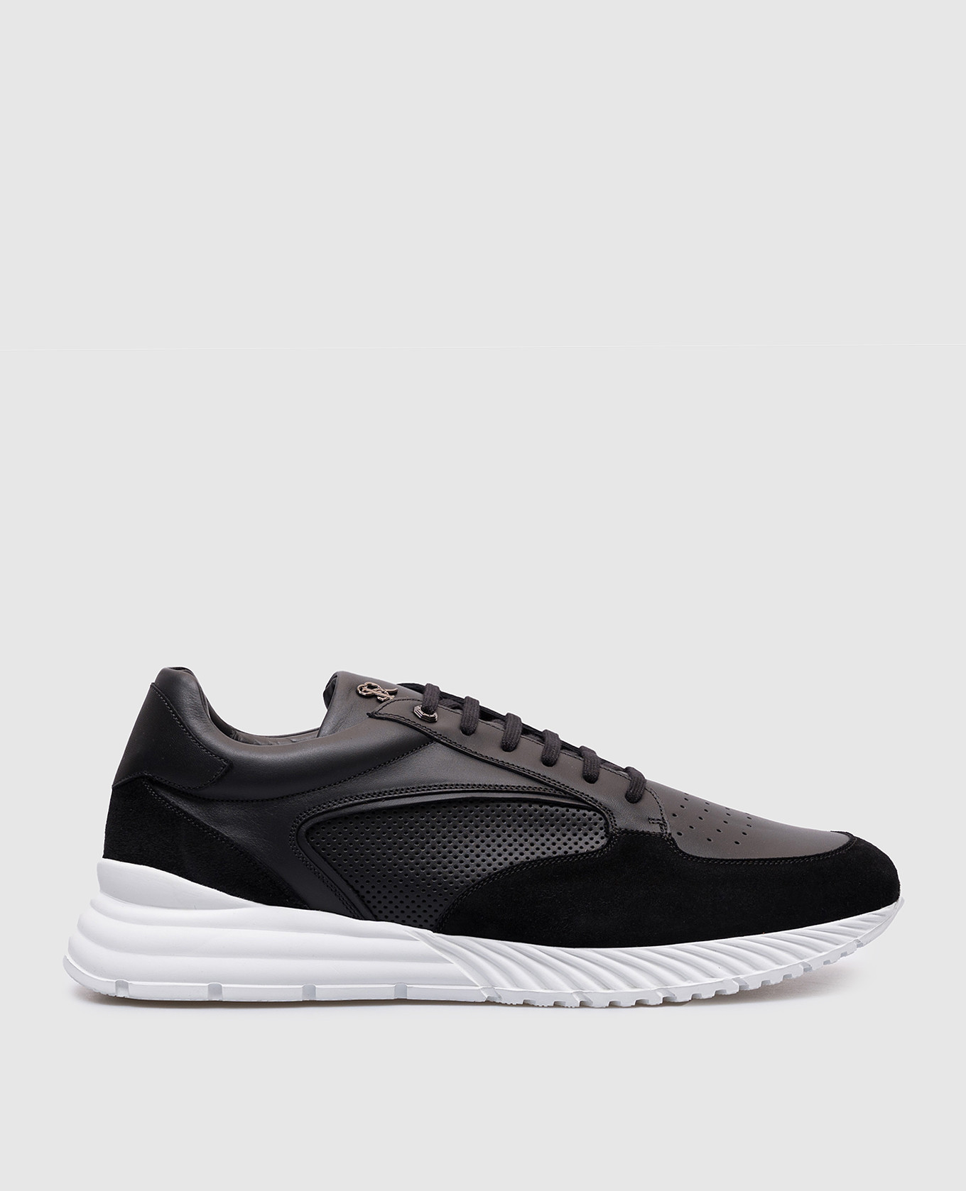 Black leather sneakers with logo Stefano Ricci