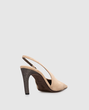 Brunello Cucinelli Beige suede sandals with a monil chain MZSFC3058P