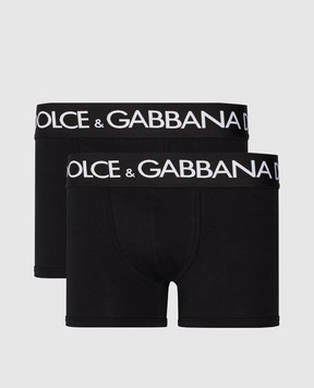Dolce&Gabbana A set of black boxer briefs with a logo pattern M9D70JONN97