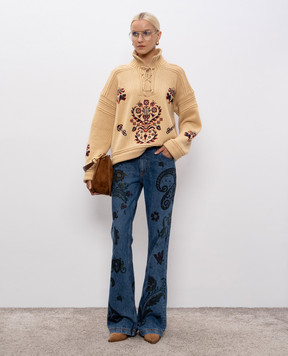 Etro Beige wool and cashmere sweater with embroidery WRKE0326AQ174