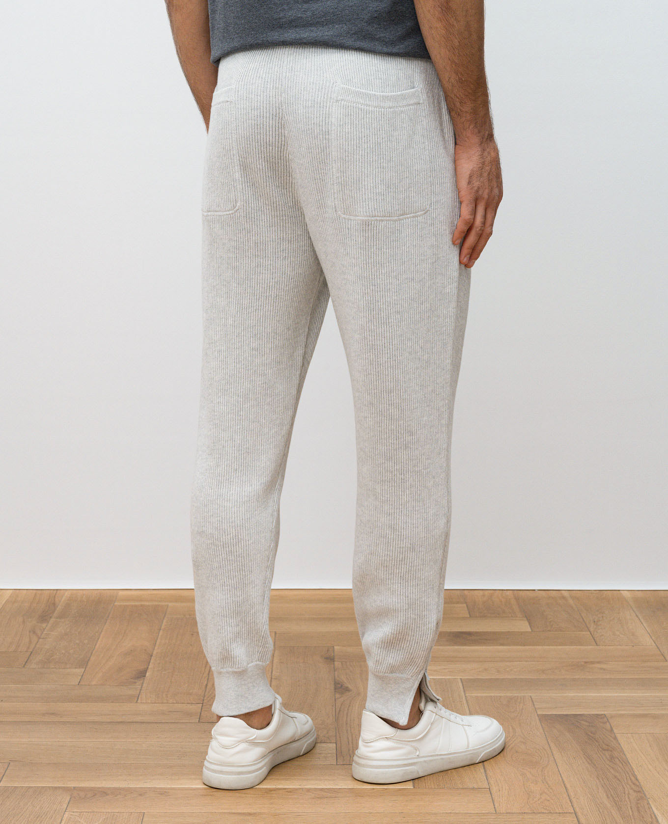 Grey ribbed joggers with embroidered logo emblem Brunello Cucinelli 4